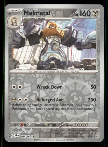 Melmetal SV07: Stellar Crown #104/142 Rare Reverse Holo Pokemon NM