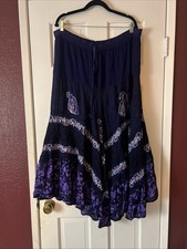 Boho Festival Gypsy Mixed Print Maxi Skirt Free Size Embroidered Elastic Waist