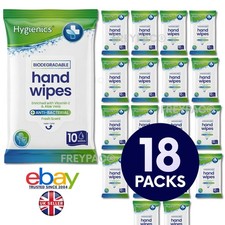 18 Packs Hygienics Biodegradable Hand Wipes Antibacterial Vitamin E & Aloe Vera