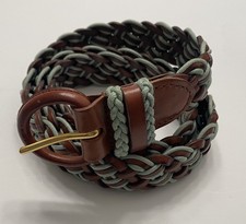 Vintage Talbots Mint Green Brown Woven Braided Preppy Leather Belt Womens Size L