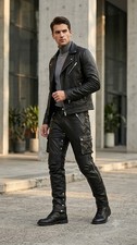 Mens Classic Black Six Pockets Style Leather ...