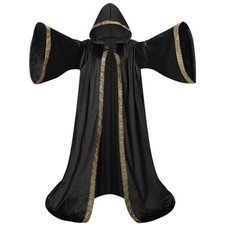 Adult Wizard Costume Black Velvet Fantasy Apparel Halloween Cosplay