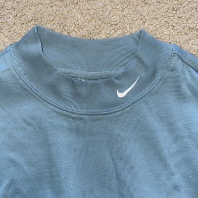 Nike Mock Neck Long Sleeve Shirt Adult Small Light Blue Check Y2K 