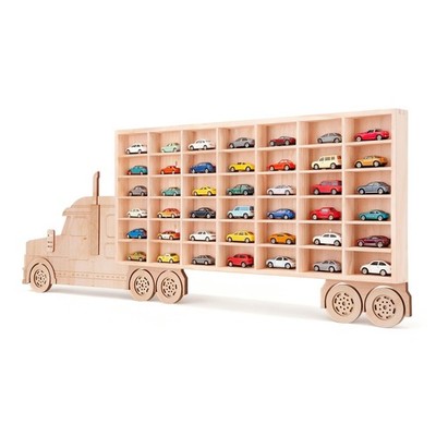 3D Wooden Toy Cars Display, Wall-Mounted for 42 Toy Cars, 1/64 Scale Model Ca...