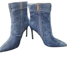 Denim Ankle Boots Women's Pointed Toe Stiletto High Heel Booties