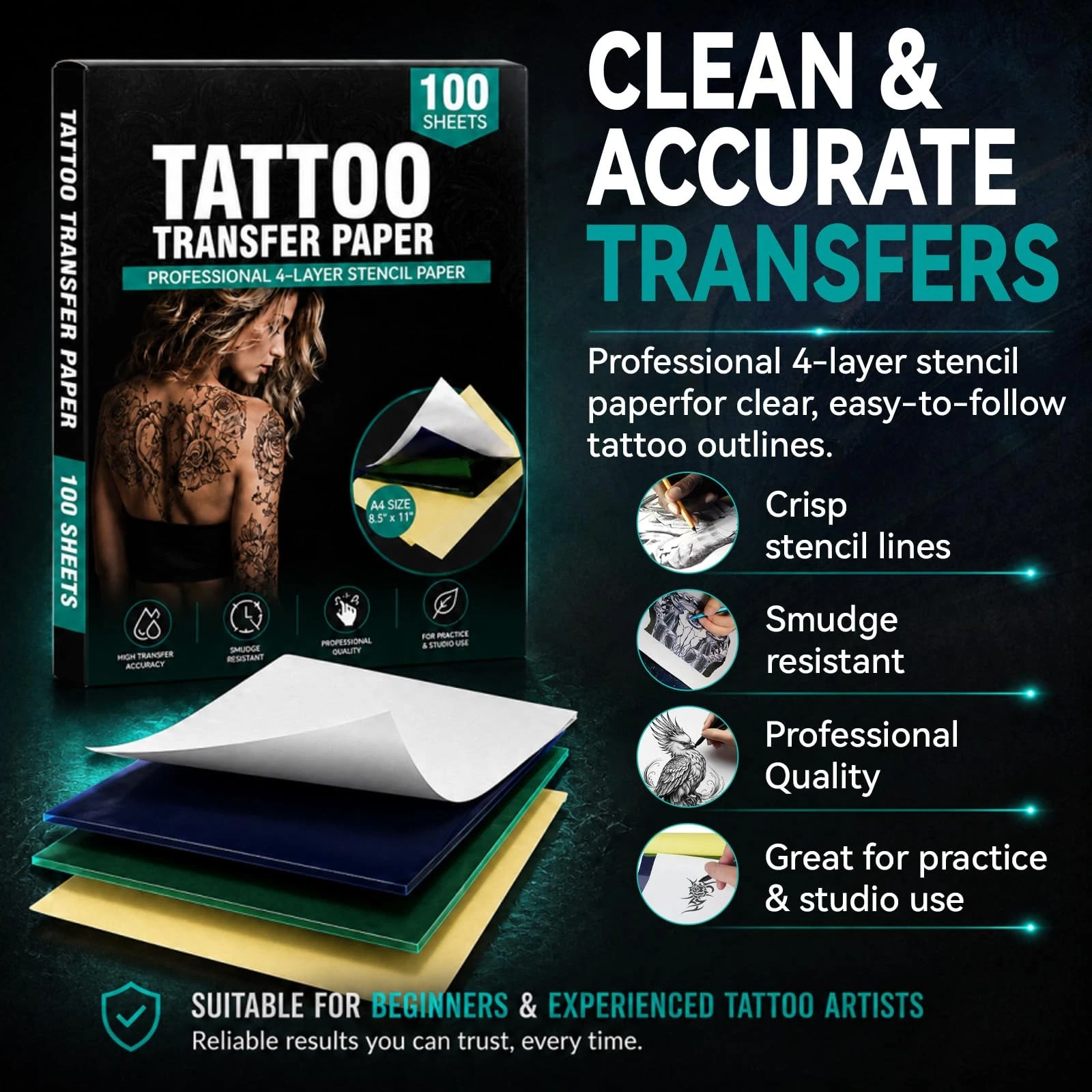 Clennaner Tattoo Transfer Paper, 8.5x11 Thermal Stencil - product detail image 2