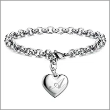 925 Sterling Solid Silver Jewelry Letter Charm Heart Bracelet For Women