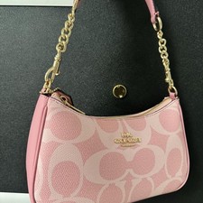 Coach Teri Women's Shoulder Bag In Signature Canvas Baby Pink