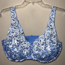 Amoureuse Full Coverage Underwire Bra Sky Blue Floral Lace Size 40DD Sheer
