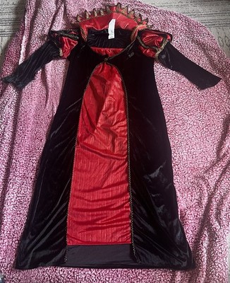 Rubie s Queen of Hearts Costume Dress Red Black Velvet Gothic Halloween One Size