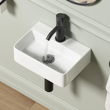 Wall Mount Bathroom Sink 14.5 x 10 Inch Rectangular Ceramic White Basin