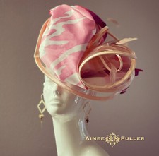 Aimee Fuller Animal Print Pink Peach White Kentucky Derby Fascinator Del Mar Hat