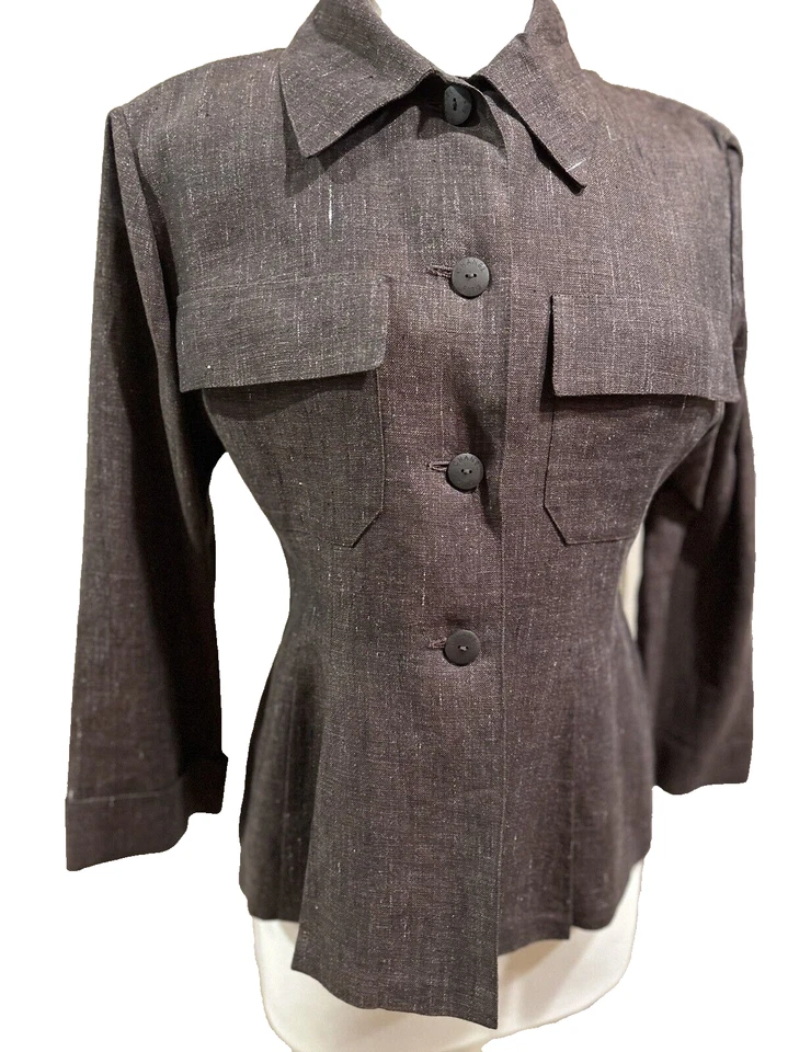 CHANEL SZ FR 40/8 коричневый 100% льняной куртки блейзер # 6204 - Изображение 3 из 4