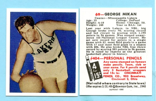 1990 Basketball Card 1948 Bowman REPRINT #69 George Mikan  Box 741