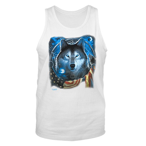 Camiseta sin mangas gráfica Wolf Dreamcatcher bandera vida silvestre animal salvaje bandera de EE. UU. - Imagen 8 de 8
