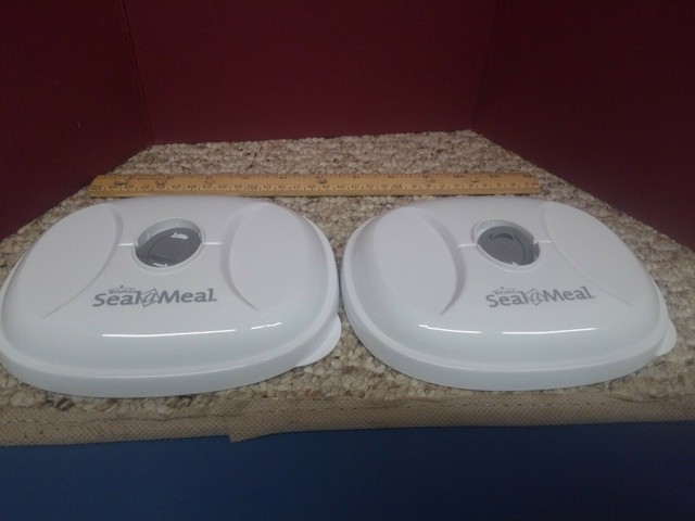 Used RIVAL SEAL A MEAL VACUUM FOOD Canisters Lids (2pc) 5 3/8"x 6 1/2