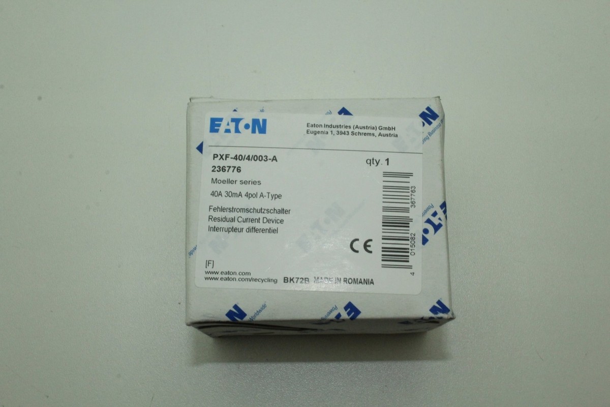 Eaton FI-Schutzschalter PXF-40/4/003-A – 40A, 4-polig, 30mA, Für Sichere Elektroinstallation