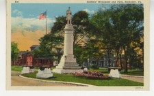 PA Postcard Soldiers' Monument And Park View - Rochester, PA vtg Linen C9 