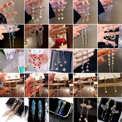 Gorgeous Crystal Zircon Tassel Earrings Stud Dangle Drop Women's Wedding Jewelry