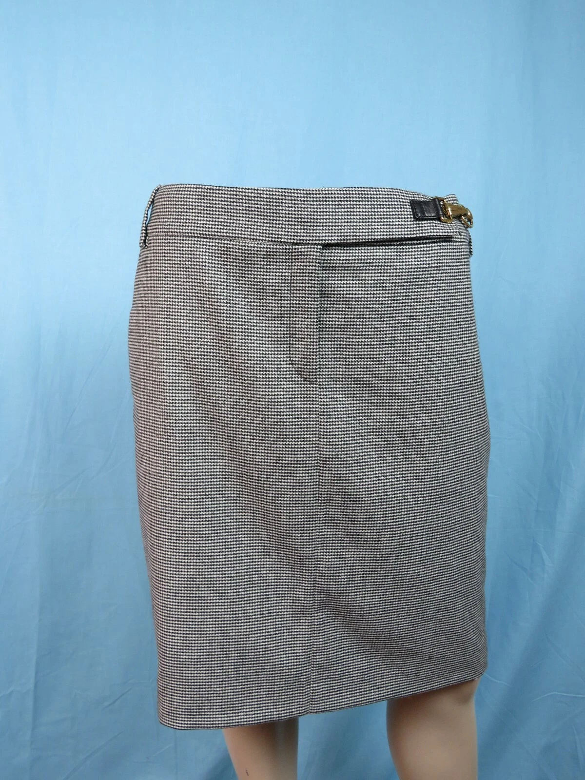JUPE ZIPPÉE NEUVE AVEC ÉTIQUETTE GUCCI 221815 NOIRE LAINE LANA GRIS CARREAUX BOUCLE MORS DE CHEVAL LOGO 44