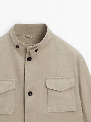 New Zara Cotton Linen Blend Jacket S 2045/130 Beige Military New Zara Cotton Linen Blend Jacket S 2045/130 Beige Military