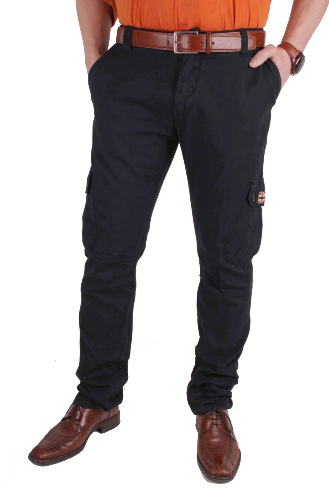 Napapijri Men's Black Cargo Pants with Check Pattern #RIF162