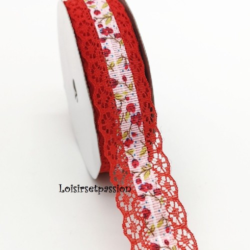 Dentelle Festonnée et Galon Fleur Liberty centré * 28 mm * Vendu au mètre - D58 - Picture 8 of 11