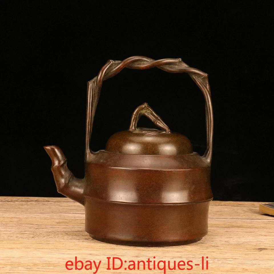 Изысканный китайский фиолетовый медный большой бамбуковый чайник - Изображение 2 из 4