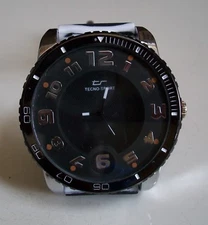 MEN'S TECNO SPORT BLACK & WHITE SILICONE BAND CASUAL HIP HOP FASHION WATCH