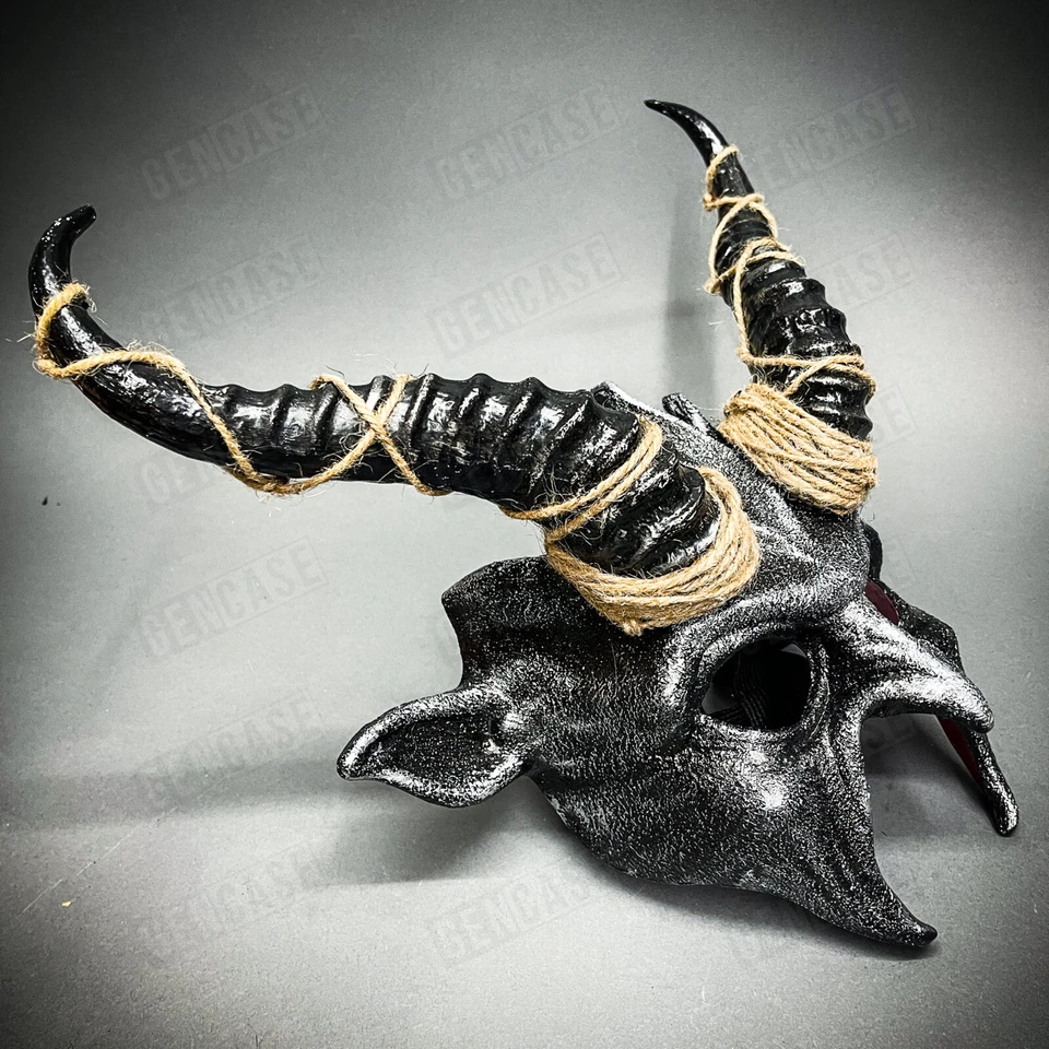 Black Silver Demon Devil Satan Black Impala Horns Masquerade Party Costume Mask - Image 3 of 4