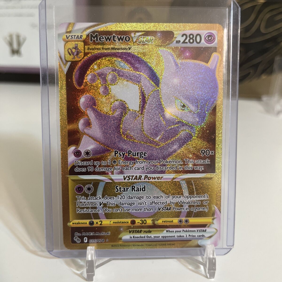 Pokemon Go Mewtwo Vstar 086/078 Gold Effect Secret Rare Textured