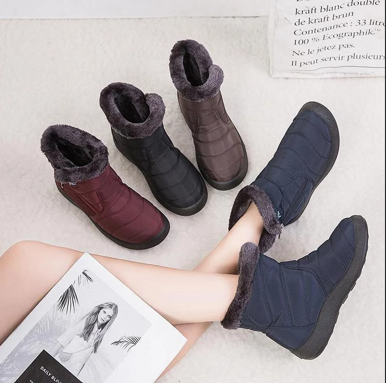 Impermeables Invierno Mujeres Zapatos Botas para Nieve Forradas de Piel Sin Cordones Cálidos Tobillo Talla EE. UU. Foto 4 de 4