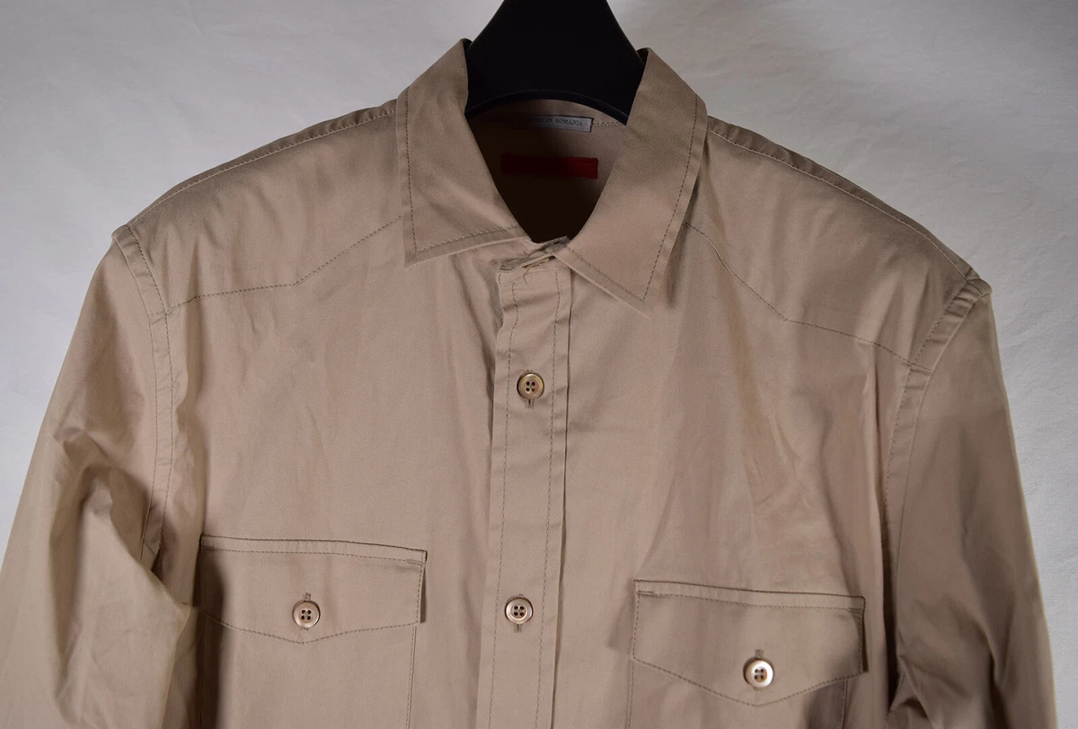 Prada Mens Shirt Button Down LS Beige Khaki Top 40 eBay