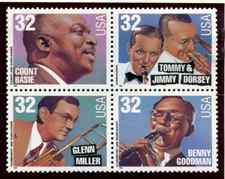 US Block MNH #3096-3099a 32c Big Band Leaders   ,_3096