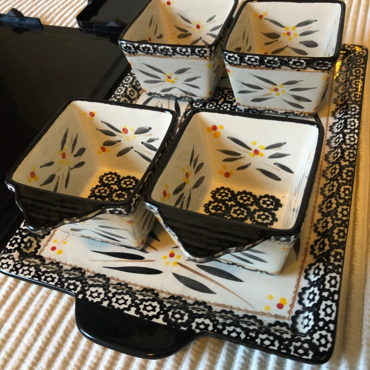 TEMPTATIONS PRESENTABLE OVENWARE BY TARA 10 PIECE SET BLACK WHITE RED YELLOW