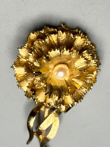 Marcel BOUCHER fiore garofano oro con finta perla spilla spilla firmata vintage - Foto 13 di 13