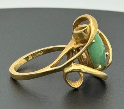 Anello vintage in oro giallo 14 kt misura Cabochon ovale in giadeite verde 5,5 W (McC) - Foto 5 di 9