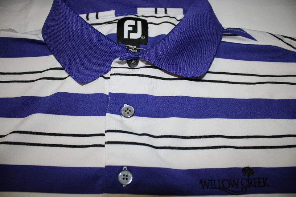  Polo de golf Footjoy FJ púrpura a rayas SS, grande para hombre Foto 3 de 4