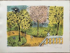 FRANCO ROGNONI  litografia a colori   "nel Parco"  70x50 firmata numerata
