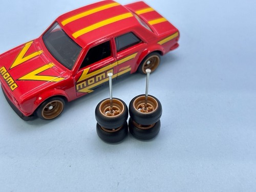 R476 Hotwheels 1/64 Real riders # Donut 4 Spoke Bronze 10mm Long Rubber Wheels - Picture 3 of 4