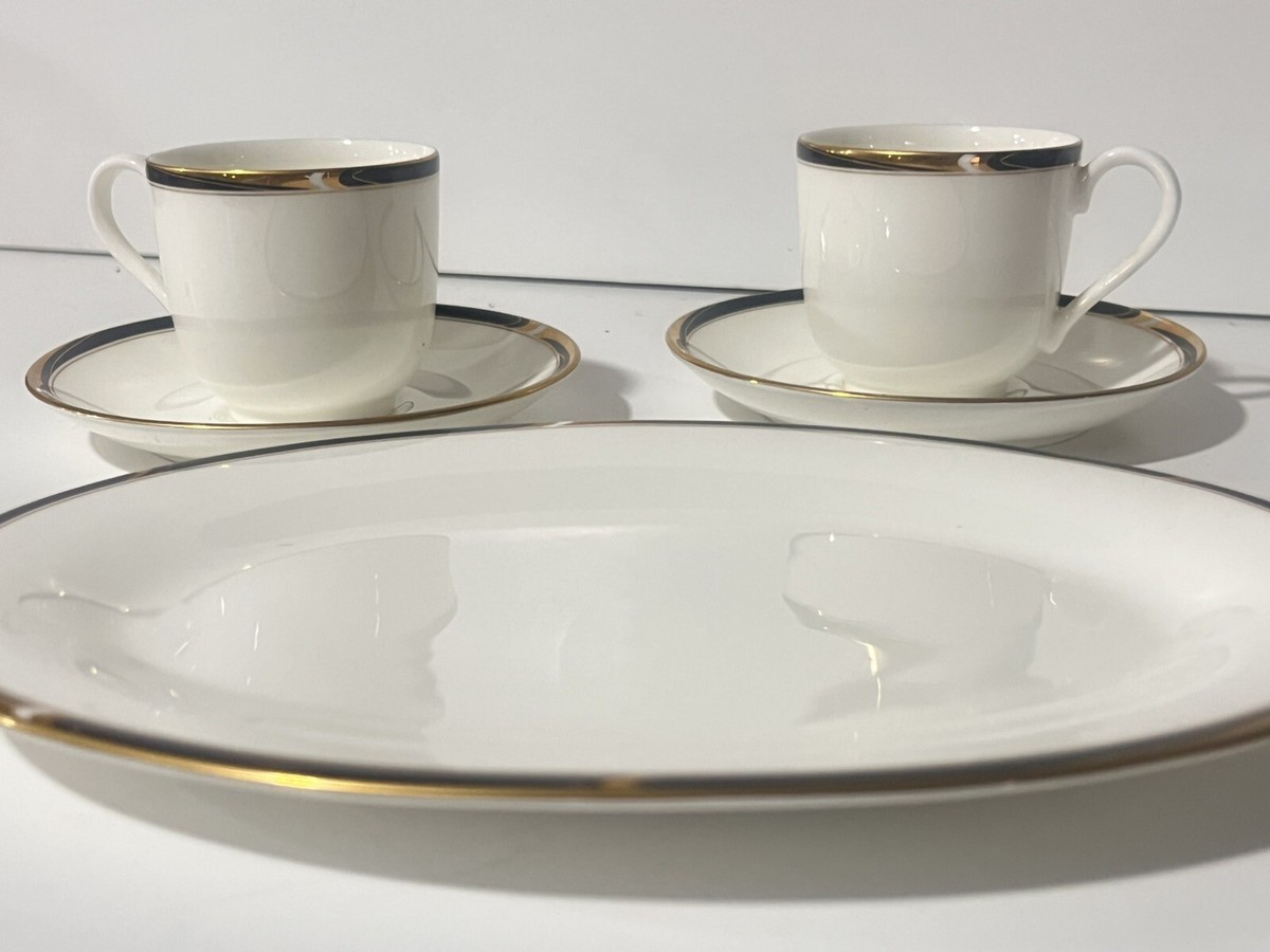 Vintage Mikasa Academy Bone China Pc Set-Ivory Black Gold Dishes-Japan