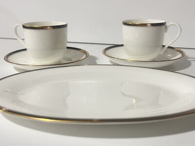 Vintage Mikasa Academy Bone China Pc Set-Ivory Black Gold Dishes-Japan 