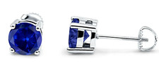4mm Sapphire Round Basket Set Stud Screw Back...