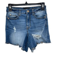 Kendall Kylie SZ 26 Icon Jean Shorts Distressed Hi-Rise Stretch Medium Wash