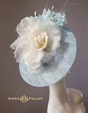 Kentucky Derby Hat White Rose Royal Ascot Hat Soft Powder Blue Bridal Fascinator