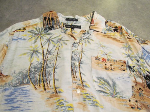 Tommy Hilfiger Shirt Mens Medium Hawaiian Short Sleeve Button Up - Picture 8 of 9