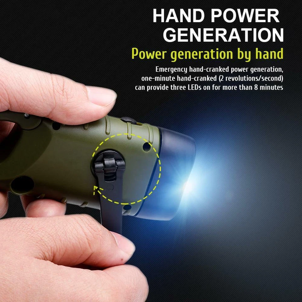 Solar Powered Hand Crank Flashlight Rechargeable Emergency LED Light Flashlight - Image 4 of 4