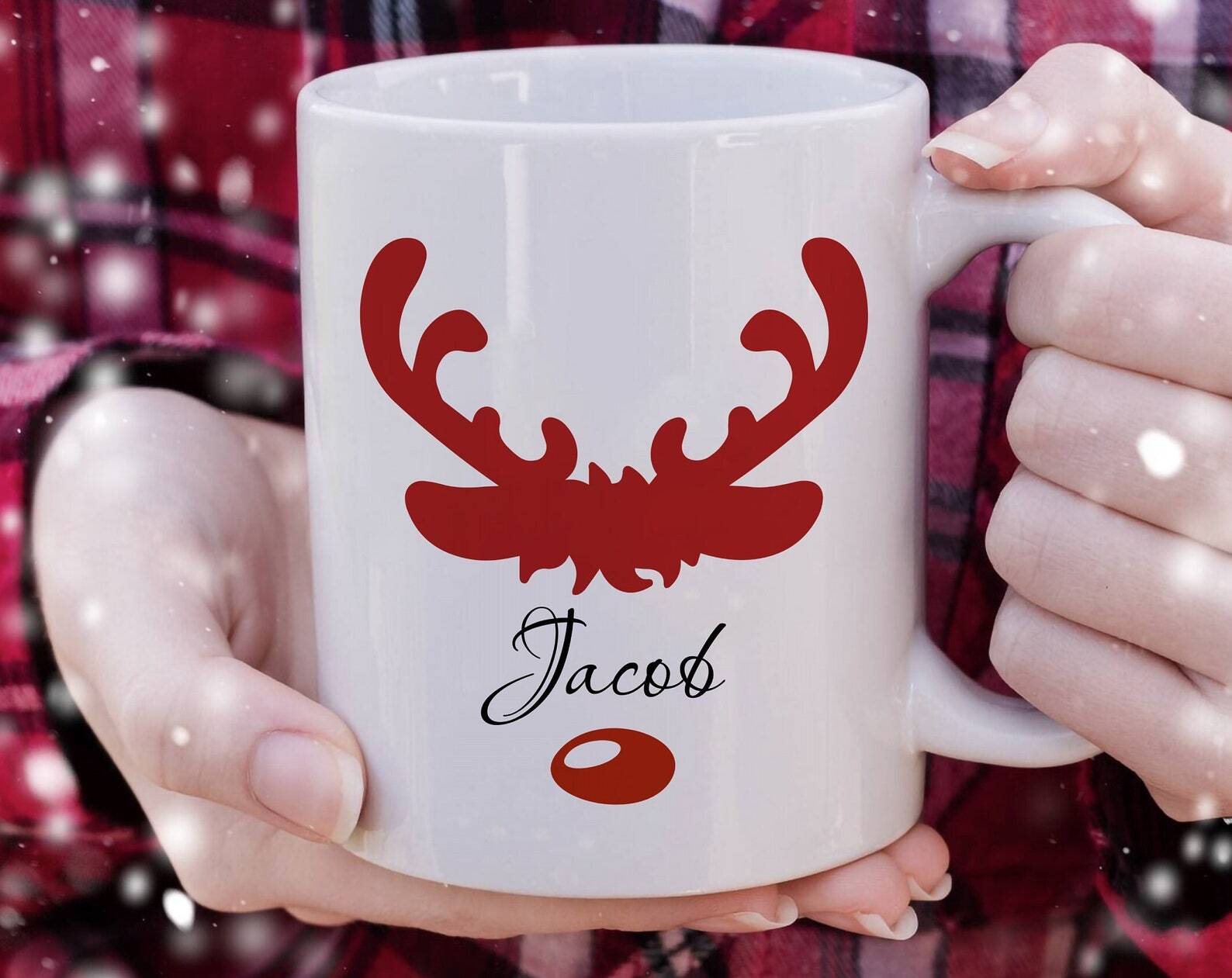 Cute Reindeer Mug Personalized Christmas Reindeer Face Eve Box Filler Gift Hot