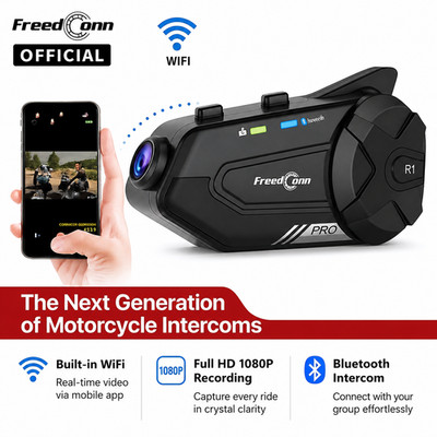 FreedConn R1 Pro Motorcycle Bluetooth Intercom Camera Helmet Headset
