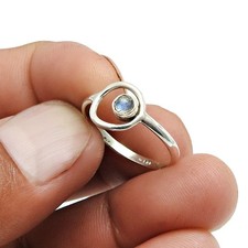 Sterling Silver Round Labradorite Stone Statement Bezel Wife Cocktail Ring US 7